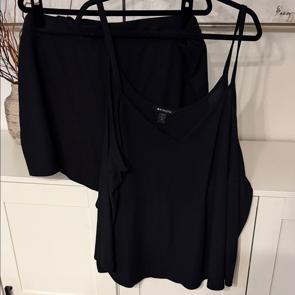 Athleta Wind Down Sleep Top and Shorts Waffle Knit Black
